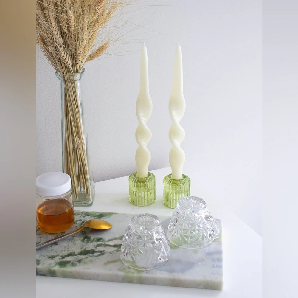 NWT ADPAL Ivory Spiral Ribbon Tapered Candlesticks Unscented & Handmade
